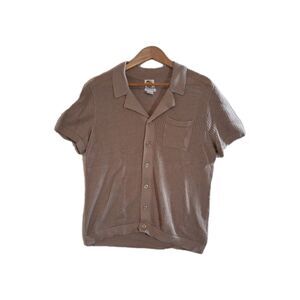 100% Cotton Mesh Knit Mens L Button Down Neutral Summer Island Indie Granola